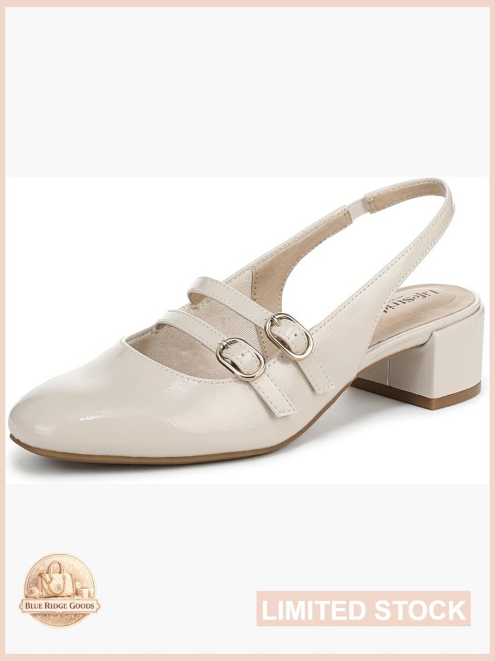 Women's Slingback Pumps with Block Heel Double Strap Soft System Comfort